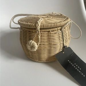 NWT ZARA Rattan Basket Box Bamboo Bag